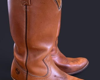 vintage 1970s Double H Men's Tan WEstern boots mens size 9