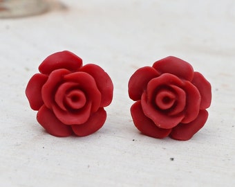 Red Rose Earring Studs