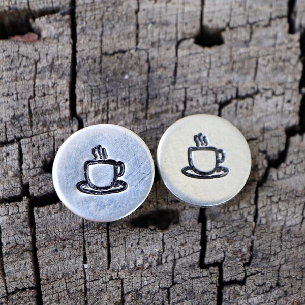 Coffee Cup Ear Studs | Hand Stamped Silver Earrings