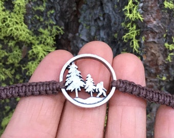 Bigfoot Adjustable Bracelet with Braided Brown Cotton Cord