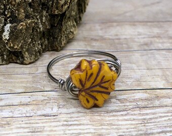 Autumn Leaf Stainless Steel Wire Wrapped Ring