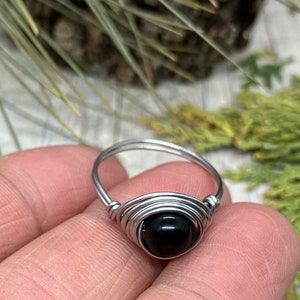 Black Obsidian Stainless Steel Wire Wrapped Ring image 7