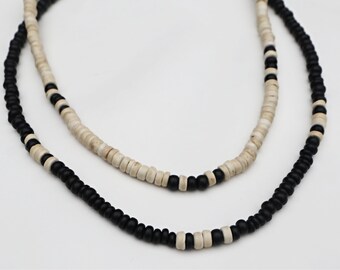 Black, White, and Brown Coconut Shell Necklace | Unisex Jewelry