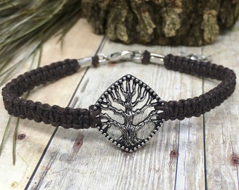 Tree Bracelet with Brown Woven Cord