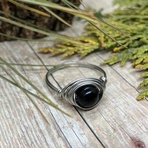 Black Obsidian Stainless Steel Wire Wrapped Ring image 2