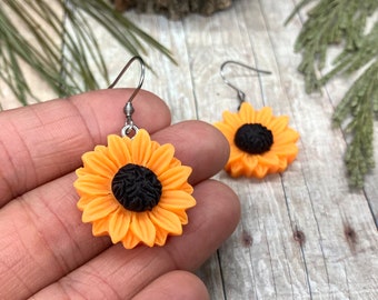 Sunflower Drop Earrings with Stainless Steel Hooks