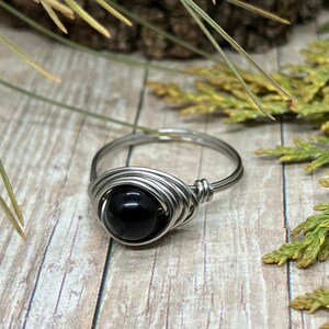 Black Obsidian Stainless Steel Wire Wrapped Ring image 5