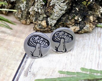 Mushroom Earring Studs | Aluminum Hand-Stamped Earrings