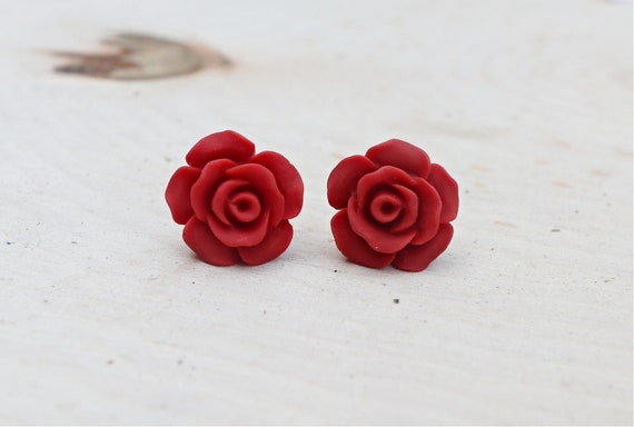 red rose earrings studs