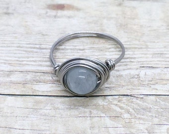 Aquamarine Stainless Steel Wire Wrapped Ring