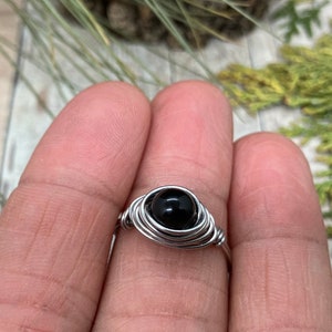 Black Obsidian Stainless Steel Wire Wrapped Ring image 8