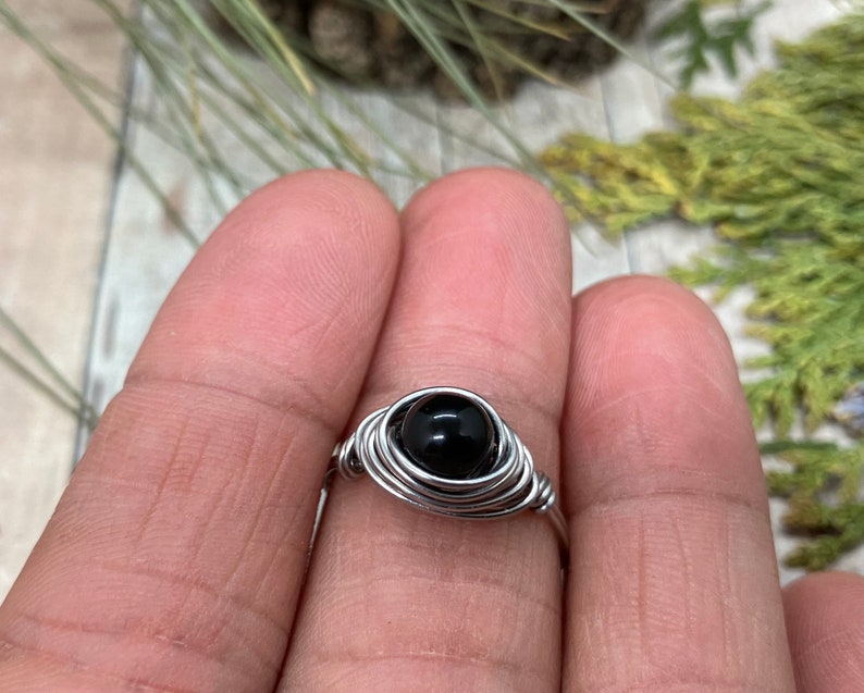Black Obsidian Stainless Steel Wire Wrapped Ring image 8