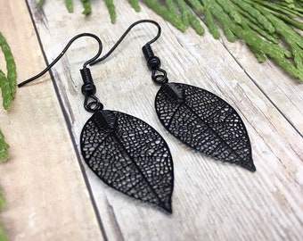 Black Leaf Lightweight Dangle Earrings