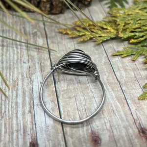Black Obsidian Stainless Steel Wire Wrapped Ring image 4