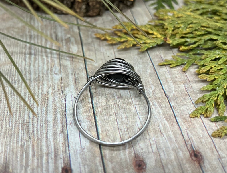 Black Obsidian Stainless Steel Wire Wrapped Ring image 4