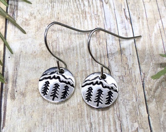 Pine Tree Forest Small Silver Dangle Earrings