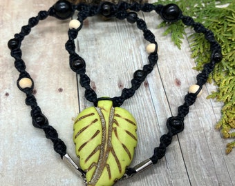 Howlite Leaf Necklace with Black Cord