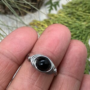 Black Obsidian Stainless Steel Wire Wrapped Ring image 6