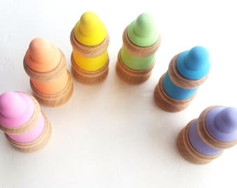 Color matching toy, Easter gift, Montessori toddler toy, Waldorf peg dolls, wooded peg dolls, cowgirl peg dolls, color matching peg dolls