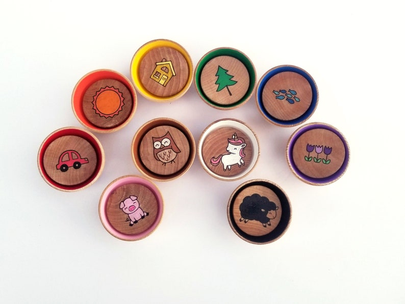 Rainbow bowls preschool learning toy Montessori material Waldorf toy wooden color sorting bowls stacking toy Montessori toddler