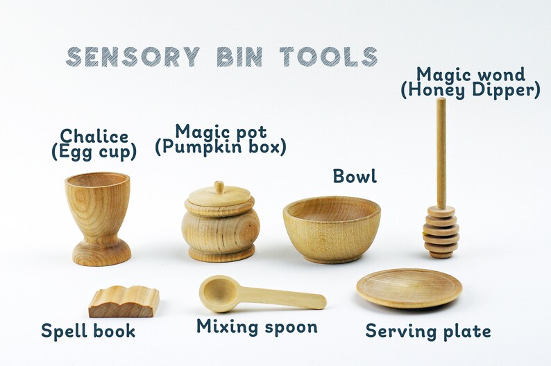 Fairytale Wooden Sensory Bin Tool Set, Perfect for Waldorf or