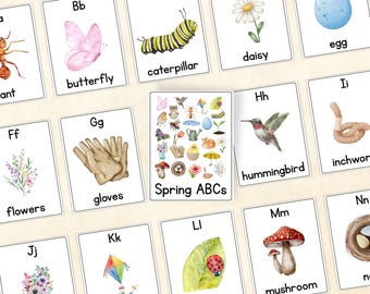 Spring Alphabet Flashcards | Printable ABC Cards for Preschool | Letter Recognition Activity | Watercolor Digital Download
