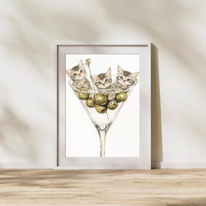 Dirty Martini Cat Digital Print, Whimsical Cocktail Wall Art, Quirky Bar Cart Decor, Cat Lover Gift, Funny Cat Print, Stylish Bar Decor