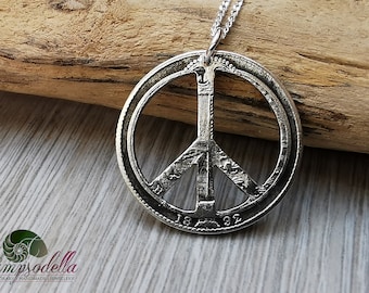 Handmade Silver Peace Sign Necklace: Antique Shilling Coin Pendant