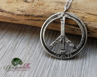 Silver Peace symbol necklace handmade from 925 antique shilling coin, sterling eco silver pendant with chain, unique gift for him her