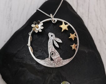Daisy Hare Necklace: Handmade 22ct Gold & Silver Bunny Pendant