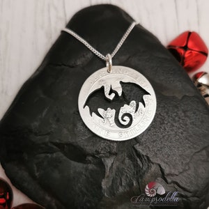 Handmade Silver Dragon Pendant Necklace: Recycled British Shilling Coin