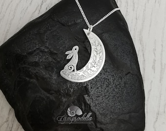 Sterling Silver Rabbit Moon Pendant: Handmade Antique Shilling Necklace