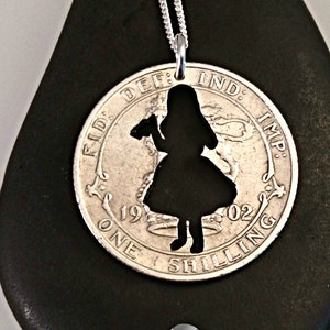 Alice in Wonderland, Alice necklace, Through the looking glass, silver shilling, Alice Fan, Gift for Her, Summer tends, Drink me, jewellery