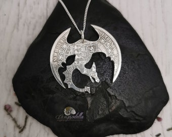 Silver Dragon necklace handcut from an antique coin, Pendant for year of the Dragon gift,  Mother of Dragons,  Fantasy fans, mens gift
