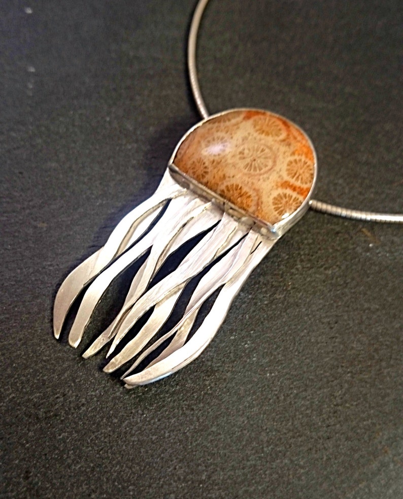 Jellyfish jewellery Statement necklace Coral pendant Designer Jewellery Coral Fossil Jellyfish necklace Fossil jewlery