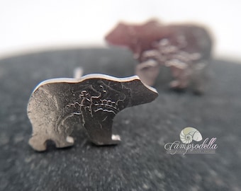 Silver Polar Bear Earring Studs handmade from recycled sterling silver coins, mini bear jewellery, gift for bear lover, birthday and friends