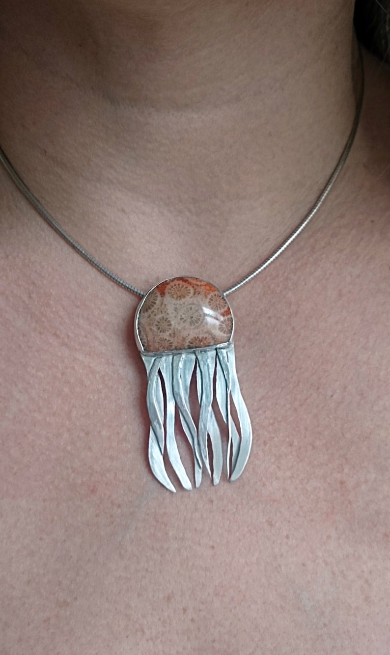 Jellyfish jewellery Statement necklace Coral pendant Designer Jewellery Coral Fossil Jellyfish necklace Fossil jewlery
