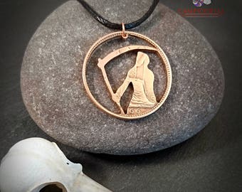 Grim Reaper Coin Necklace: Bronze Halloween Goth Jewellery