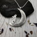 Silver Hare in the Moon pendant hand made from an antique coin, recycled hare jewellery gift for her,  Rabbit necklace 925 silver bunny 