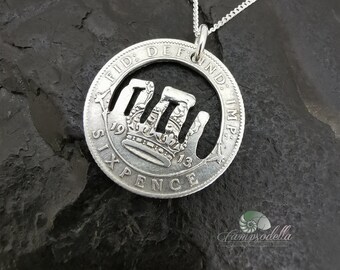 Stonehenge Silver Sixpence Pendant: Hand-Cut Druid Necklace