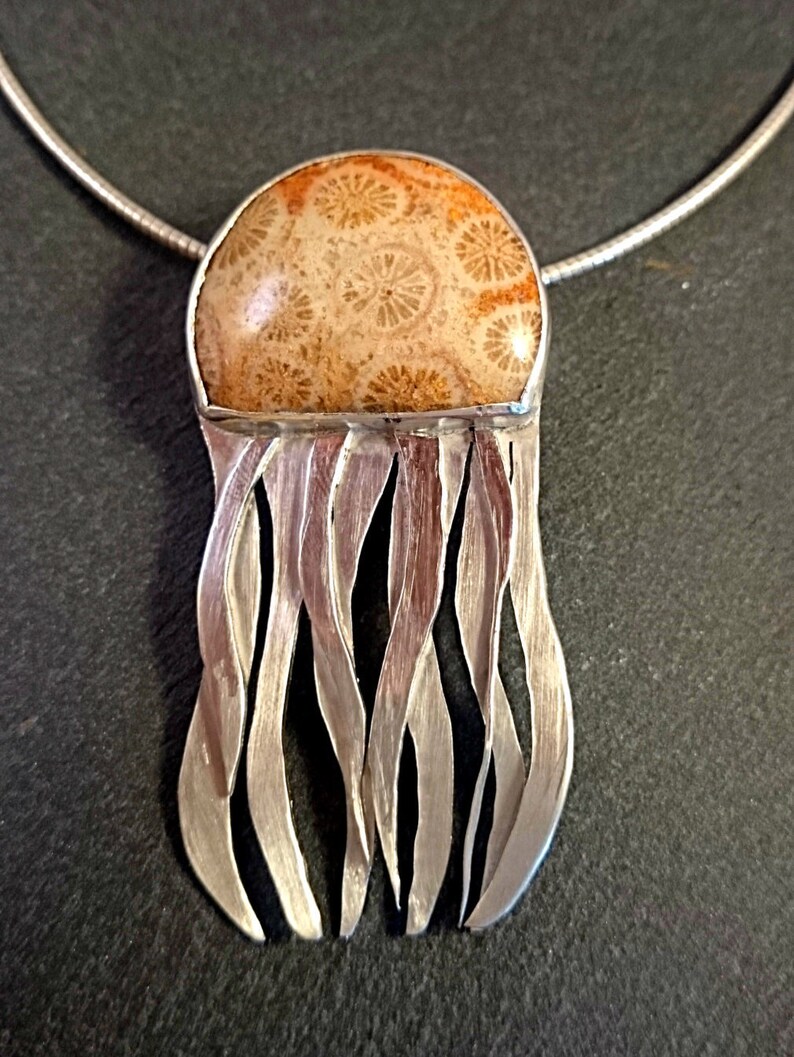 Jellyfish jewellery Statement necklace Coral pendant Designer Jewellery Coral Fossil Jellyfish necklace Fossil jewlery