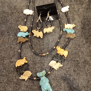 Hand Carved Bear Fetishes and Hematite beads