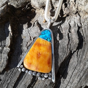 Beautiful Spiney Oyster and Blue Opal Pendant