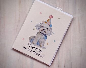 Bichon Frise Christmas Card | A Poof of Joy | Watercolor Dog Greeting | Hemp Paper A2
