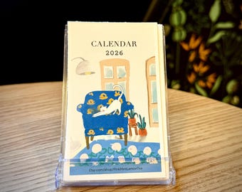 Cozy Cats Mini Desk Calendar 2026 | Minimalist Home Decor | 12 armchair cat | cat lover Gift |