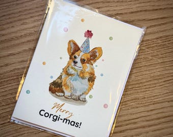 Merry Corgi-mas Card | Cute Corgi Christmas Card | Watercolor Dog Holiday Card | Eco-friendly Hemp Paper