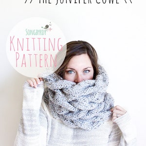 PATTERN PDF PATTERN The Juniper Cowl Knitting Pattern Oversized Chunky Cable-Knit Scarf Super-Bulky Yarn Downloadable File image 1