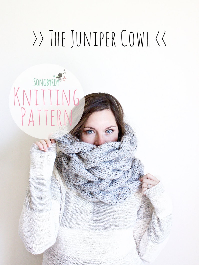 PATTERN PDF PATTERN The Juniper Cowl Knitting Pattern Oversized Chunky Cable-Knit Scarf Super-Bulky Yarn Downloadable File image 1