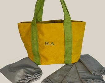 Mustard & Lime Green Picnic Tote, Insulated Water Repellant Bag