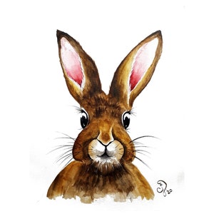 Rabbit watercolor-Giclee print of an original watercolor-hare-bunny-woodland art